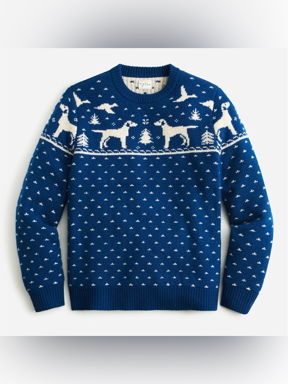 J. Crew Men’s 100% Lambswool Fair Isle Crewneck Sweater in Blue— Size Large